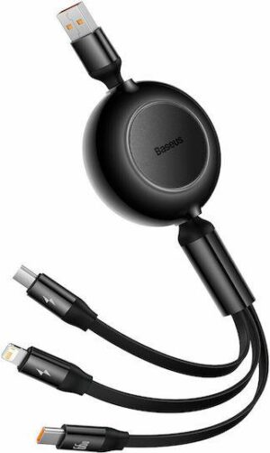 BASEUS BRIGHT MIRROR 2 SERIES, ΠΤΥΣΣΟΜΕΝΑ ΚΑΛΩΔΙΑ ΦΟΡΤΙΣΗΣ, 3 ΣΕ 1, ΜΑΥΡΟ