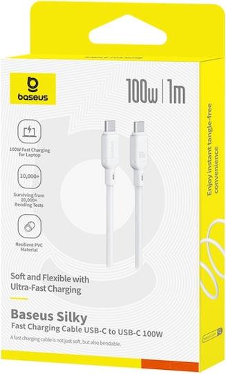 BASEUS SILKY SERIES, ΚΑΛΩΔΙΟ ΓΡΗΓΟΡΗΣ ΦΟΡΤΙΣΗΣ, TYPE-C ΣΕ TYPE-C, 100W, 1m, ΛΕΥΚΟ - Image 4