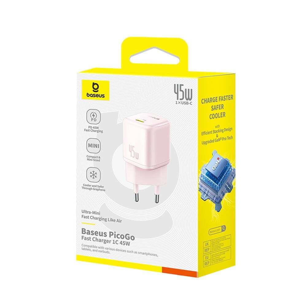BASEUS PICOGO GAN, ΦΟΡΤΙΣΤΗΣ ΓΡΗΓΟΡΗΣ ΦΟΡΤΙΣΗΣ, ΘΥΡA TYPE-C, 45W, ΡΟΖ - Image 3