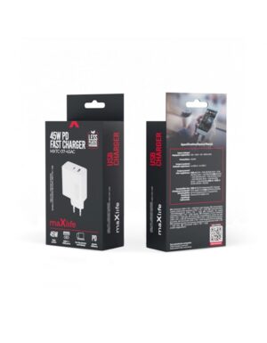 Maxlife MXTC-07-45AC PD QC charger 1x USB-C 1x USB 45W white