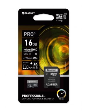 PLATINET micro SDXC SECURE DIGITAL + ADAPTER SD 16GB class10 UIII 90MB/s [44001]