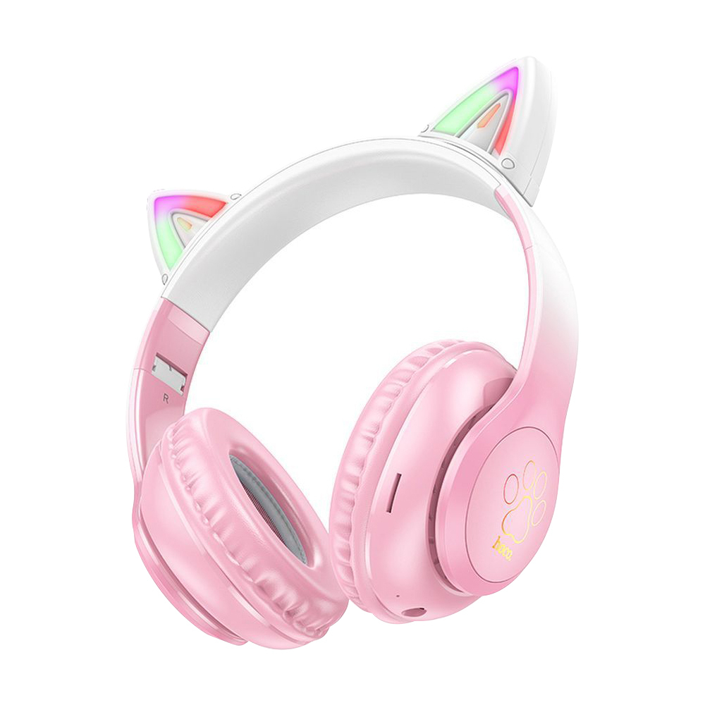 Hoco W42 Cat Ears Ασύρματα / Ενσύρματα Παιδικά Over Ear Ακουστικά με Ραδιόφωνο με 12 ώρες Λειτουργίας Cherry Blossom
