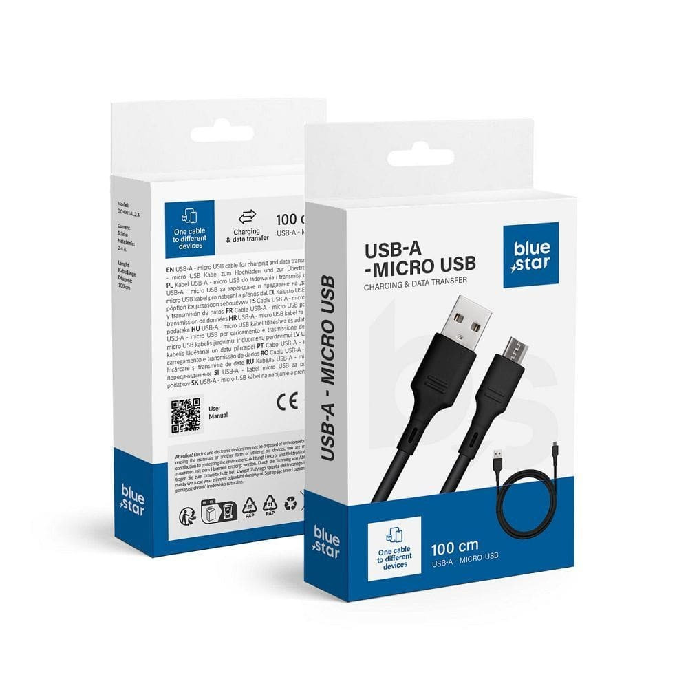 Blue Star Regular USB 2.0 to micro USB Cable Μαύρο 1m 1τμχ