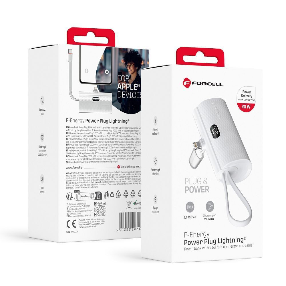 Forcell F-Energy Power Plug F5K3 Lightning 5000mAh 20W Power Delivery Λευκό
