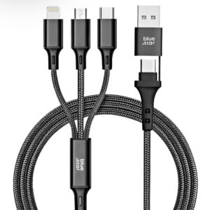 Blue Star Braided USB to Type-C / micro USB / Lightning Cable 2.4A Μαύρο 1.2m