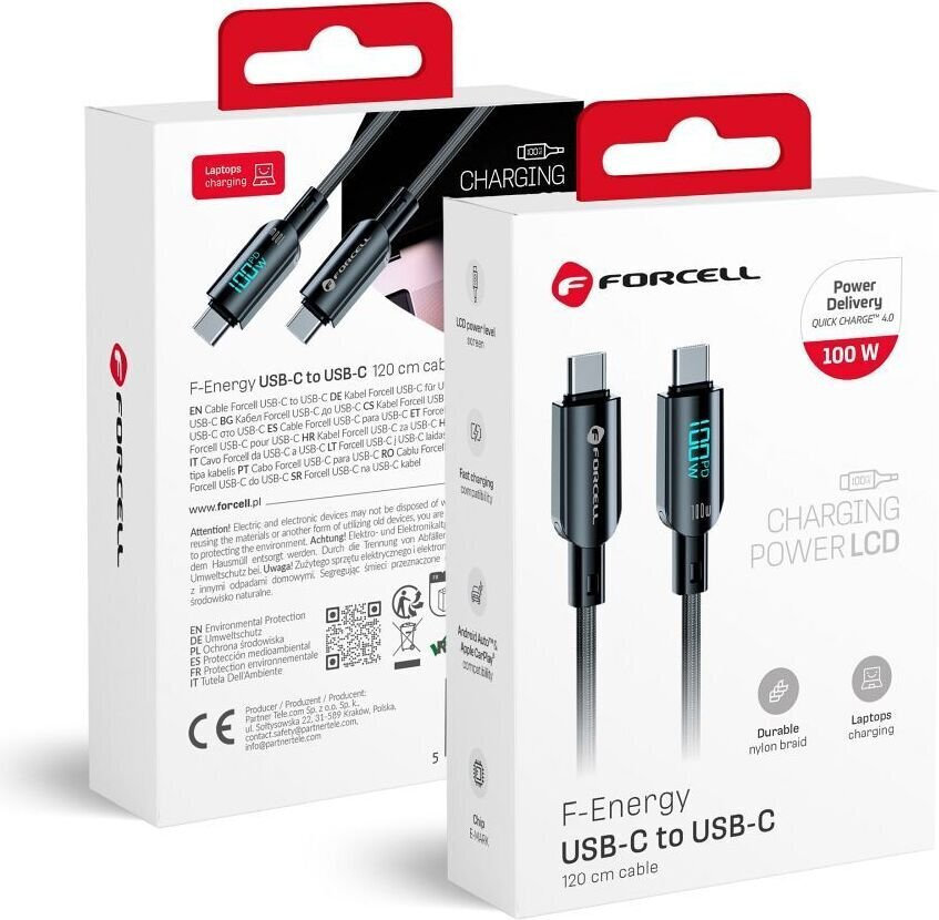 Forcell F-energy USB 2.0 Cable USB-C male - USB-C 100W Μαύρο 1.2m