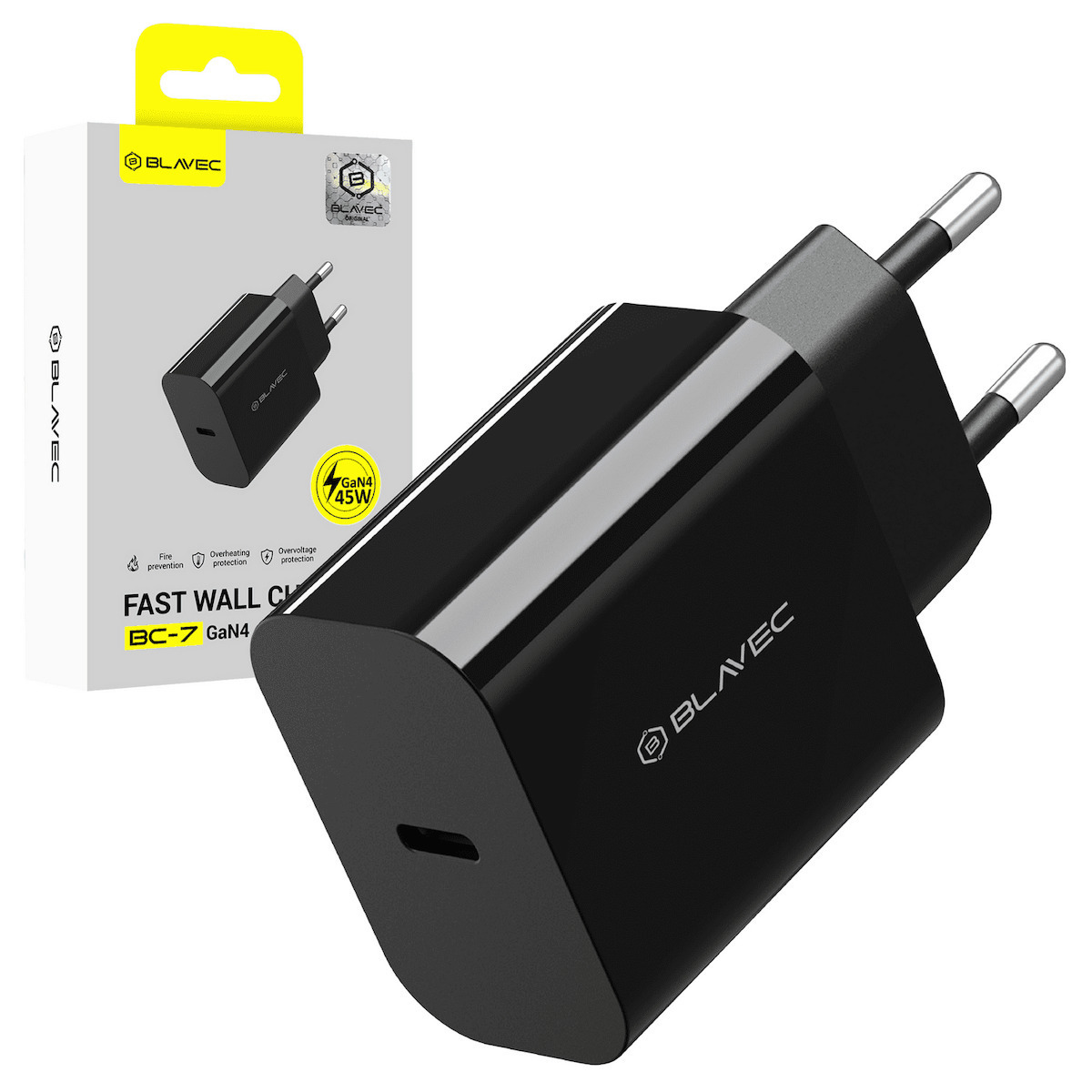Blavec Φορτιστής Χωρίς Καλώδιο GaN με Θύρα USB-C 45W Power Delivery / Quick Charge 3.0 / Quick Charge 4+ Μαύρος (BC-7)