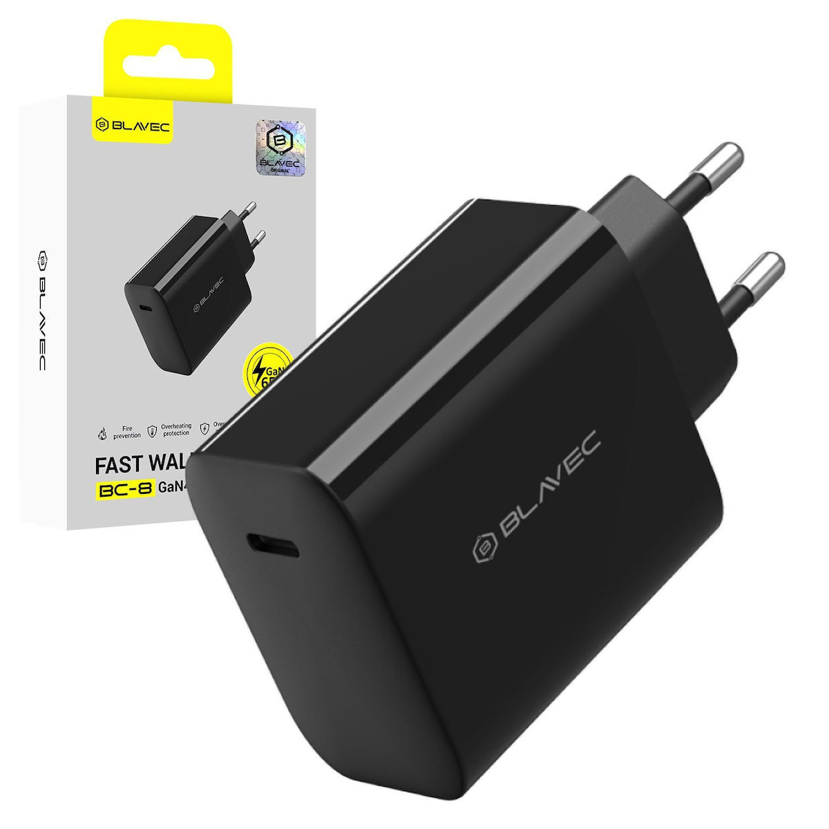 Blavec Φορτιστής Χωρίς Καλώδιο GaN με Θύρα USB-C 65W Power Delivery / Quick Charge 3.0 / Quick Charge 4+ Μαύρος (BC-8)